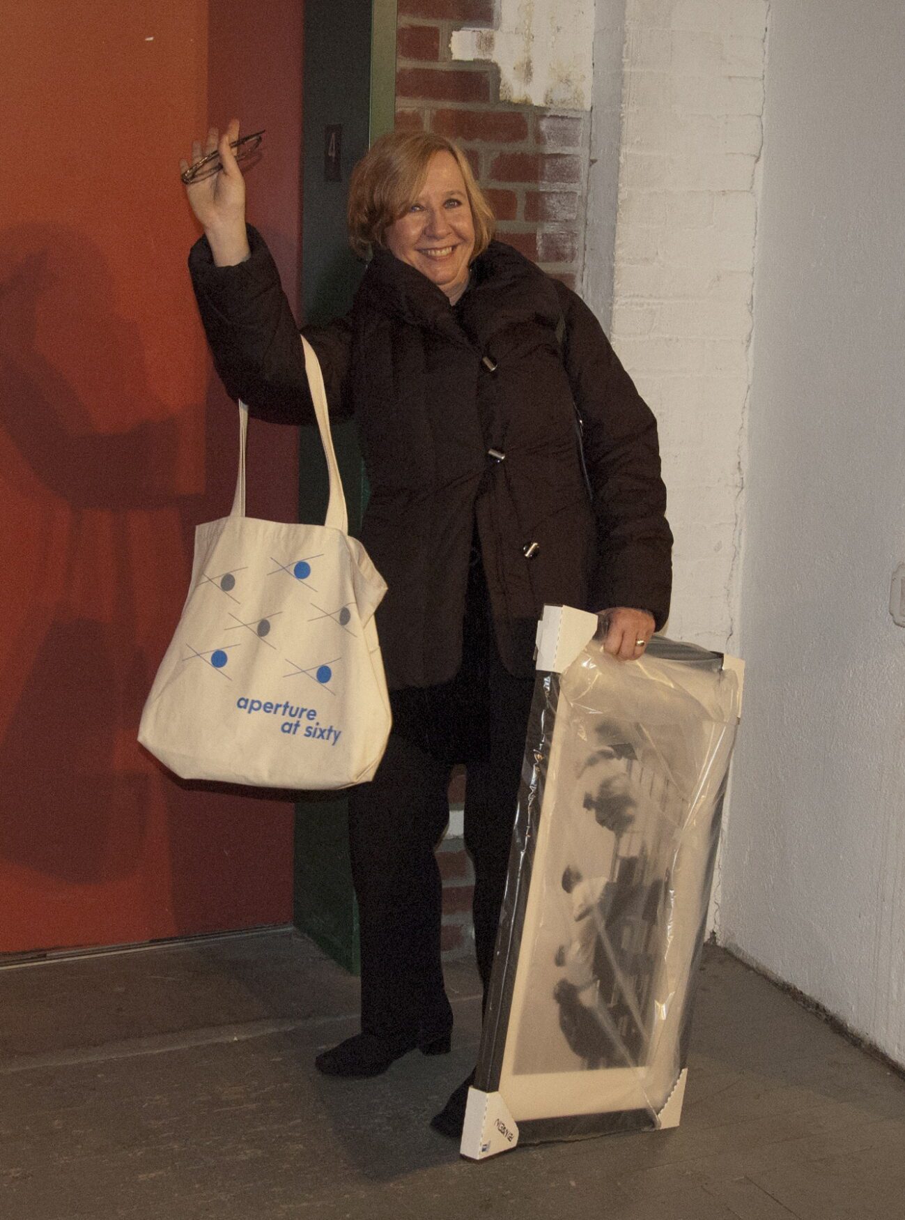 Our super special publicist, Andrea Smith, stays late into the evening and leaves with a framed print to support Hurricane Sandy relief efforts! Thank you Andrea!