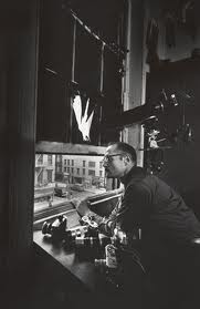 Gene from the 4th floor window of The Jazz Loft from which he did his series  From My Window.  Copyright Heirs of W. Eugene Smith