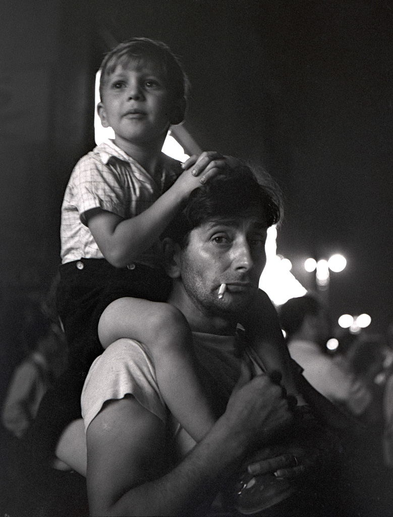 Boy on dad's shoulders, 1951