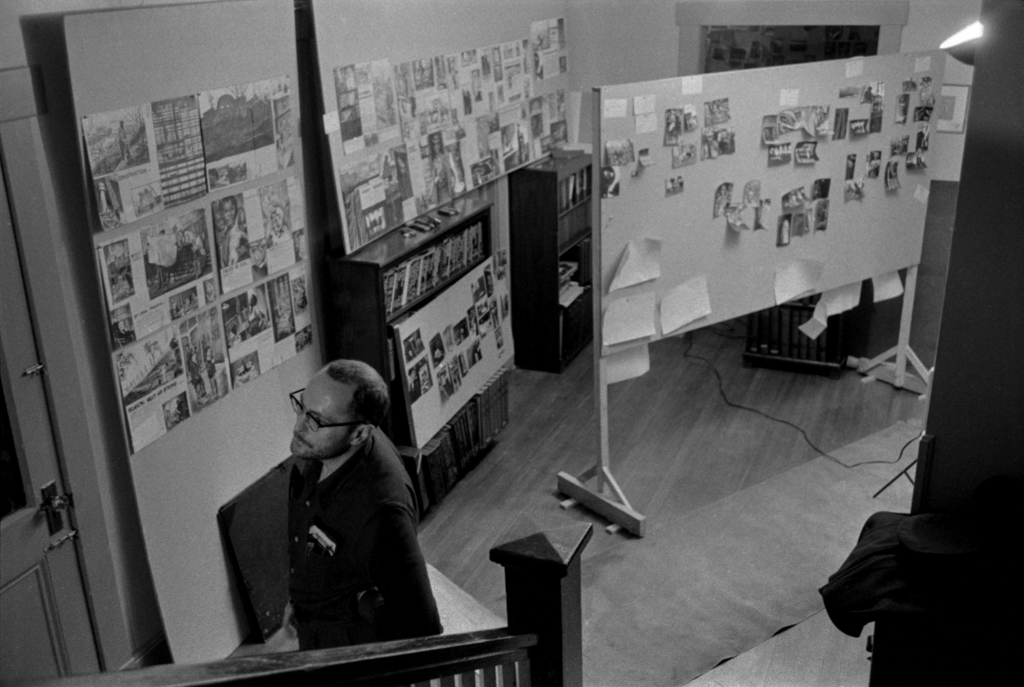 A wider angle view of the evolving lay-out on the wall,  1956