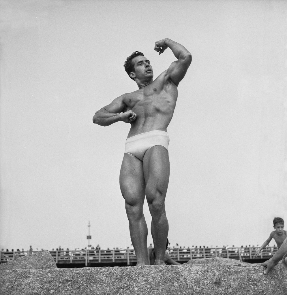 Muscle man, Coney Island, 1950