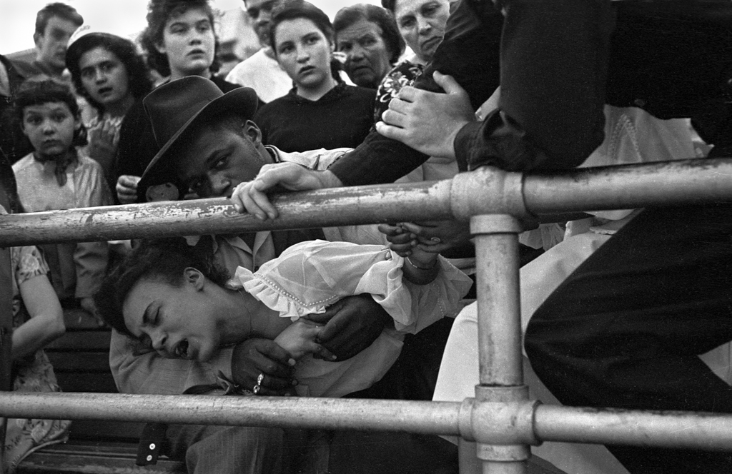 Woman faints on the boardwalk, 1955