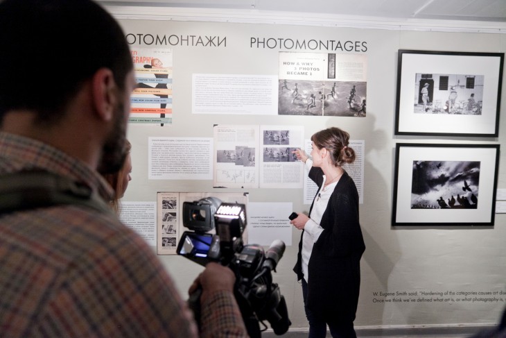 Curator, Anastasia Leptikova shares Harold's photomontages with the media