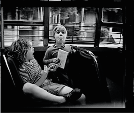 My daughter Robin and son Gjon on a bus in Philadelphia, 1965. Screen shot of contact sheet.